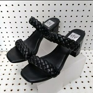 Dv Black Sandals Braided Straps Cushioned Mid Chunky Block Heel Pump Slip-on